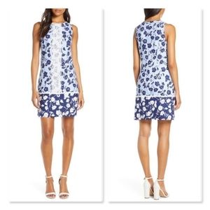 Eliza J Lace Trim Floral Sleeveless Shift Dress